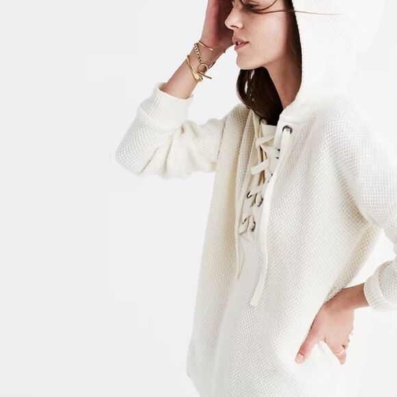 Madewell Lace‎ Up Hoodie Merino Wool Sweater XXS - Picture 2 of 9